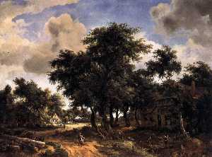 Meyndert Hobbema - Village Street bajo Trees